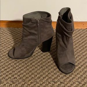 Grey Suede open-toe booties